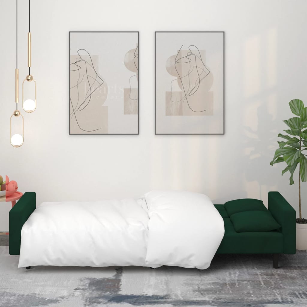 vidaXL Sofá cama de 2 plazas con dos almohadas terciopelo verde oscuro