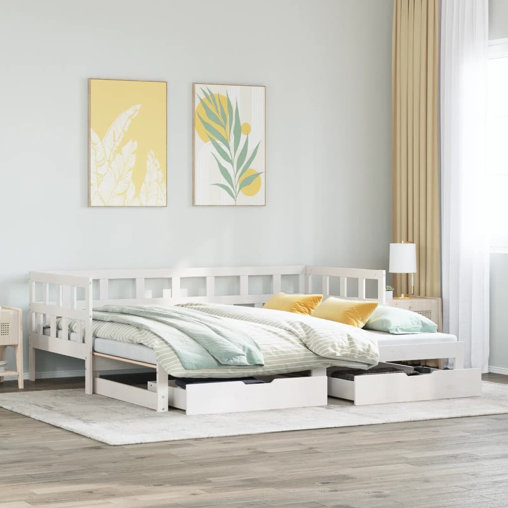 vidaXL Sofá cama nido con cajones madera maciza pino blanca 90x190 cm