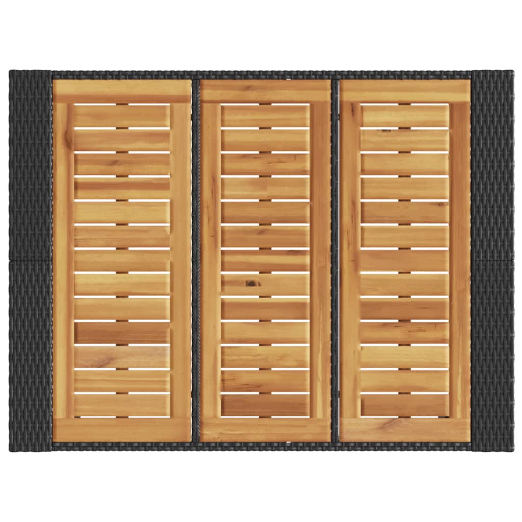 vidaXL Mesa alta jardín superficie madera ratán PE negro 105x80x110 cm