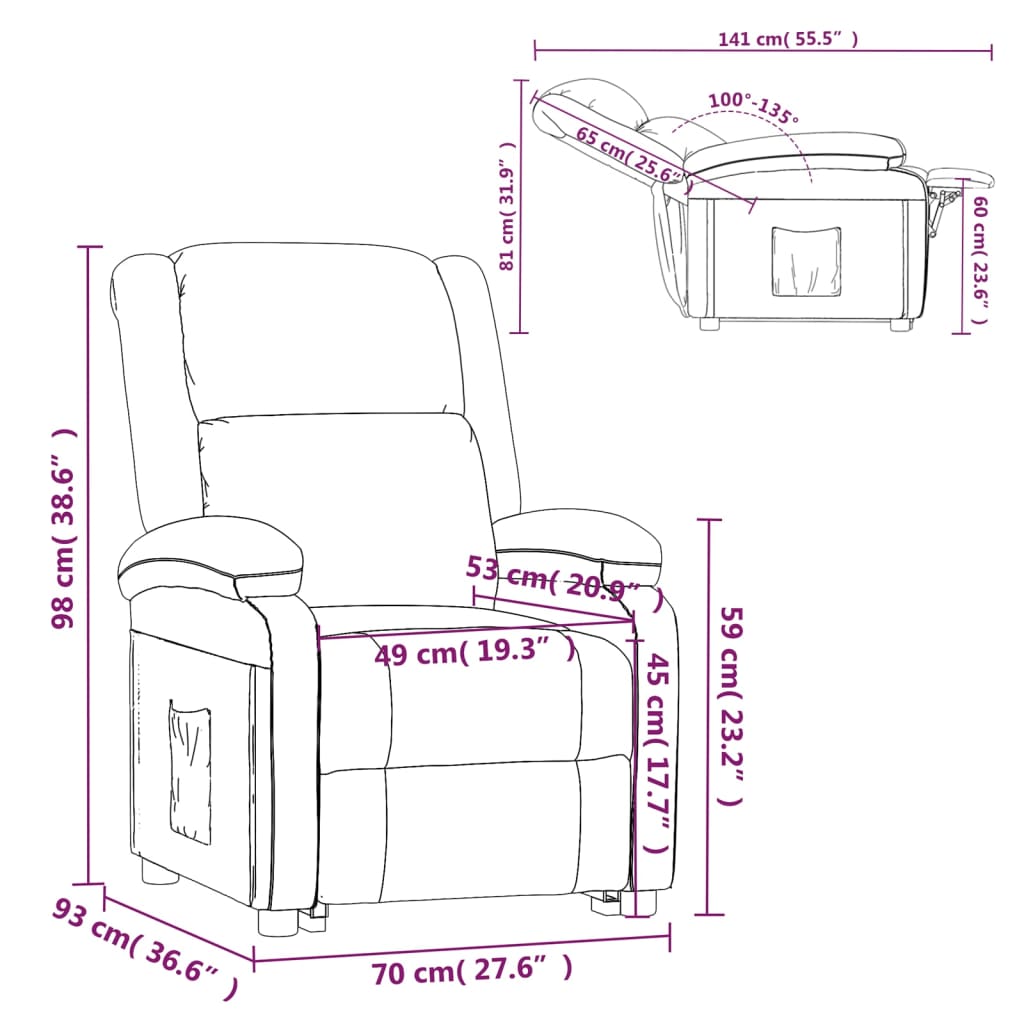 vidaXL Sillón reclinable de tela crema