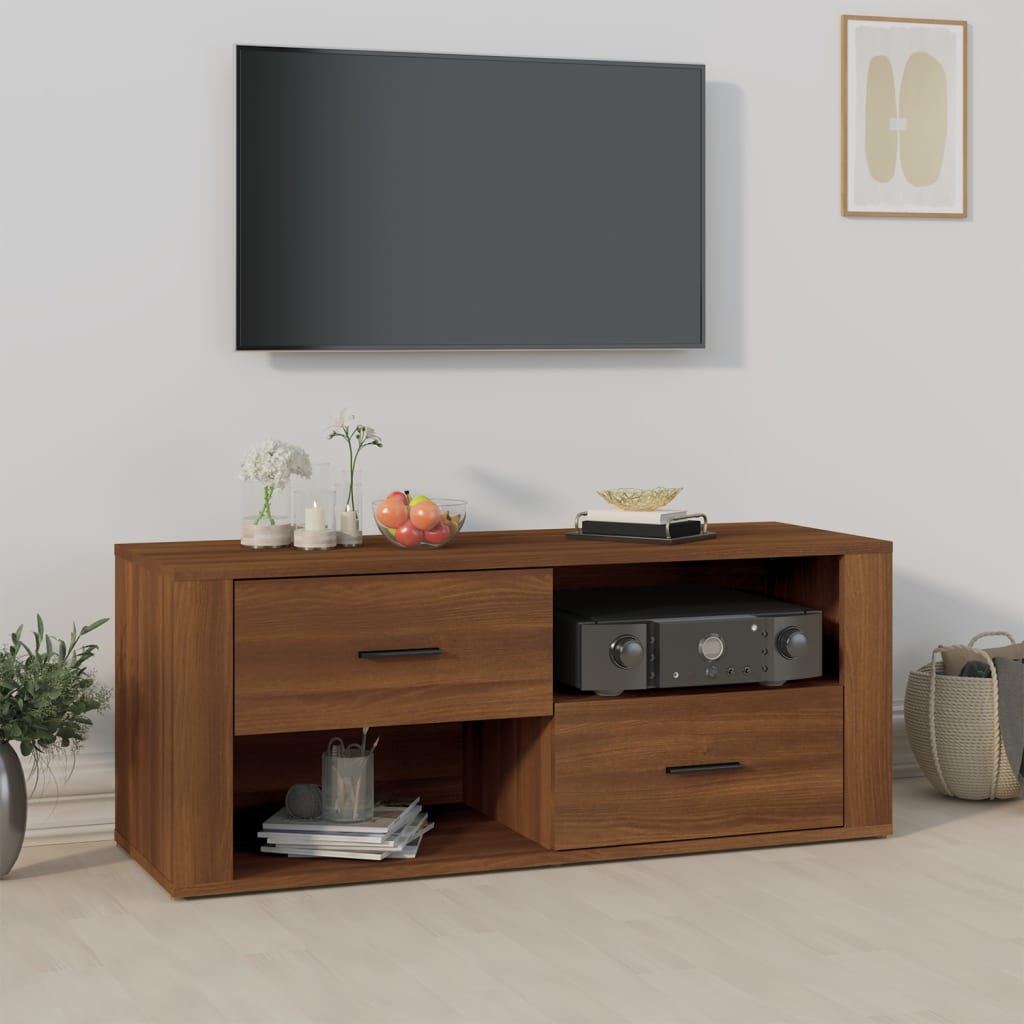 vidaXL Mueble TV madera contrachapada color marrón roble 100x35x40 cm