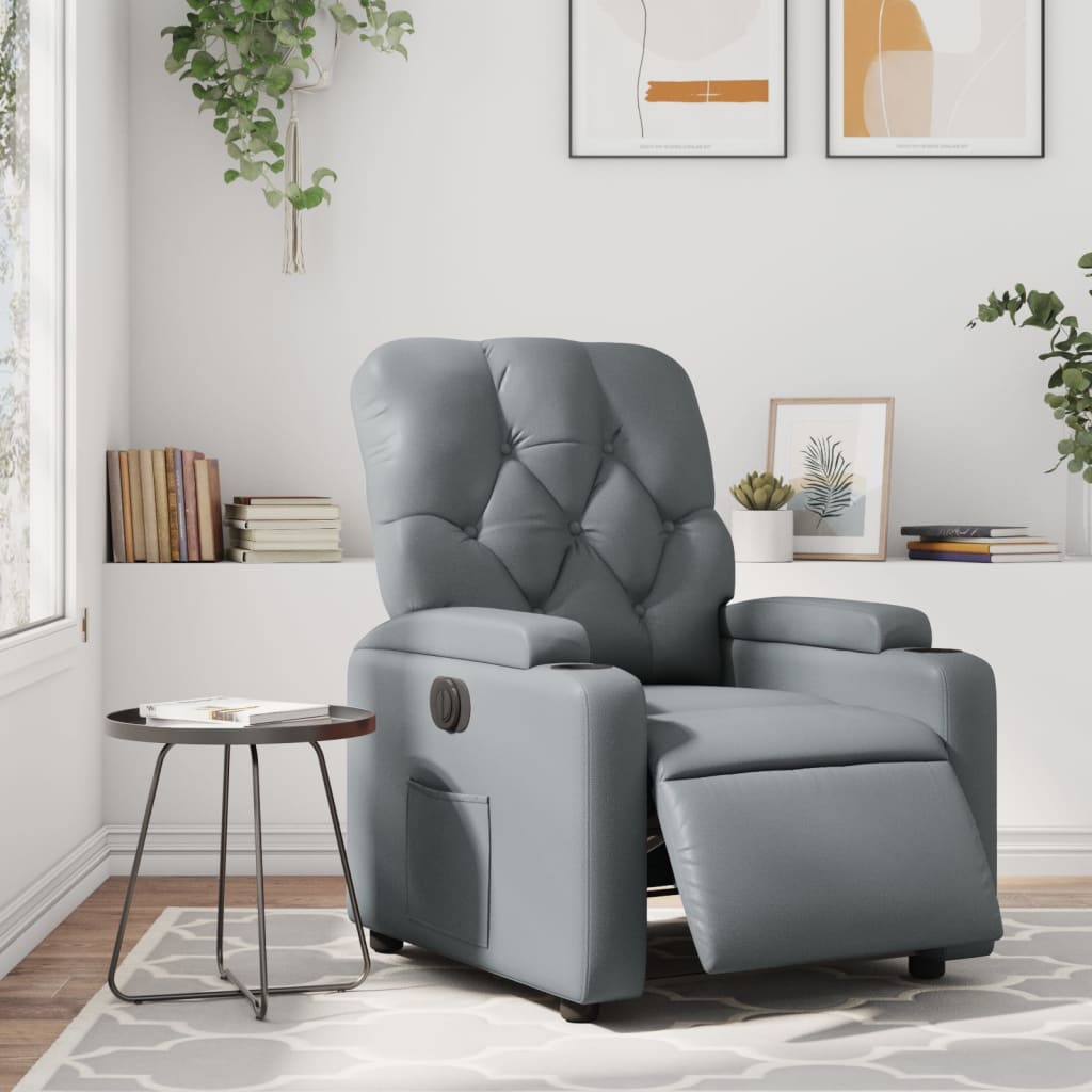 vidaXL Sillón reclinable eléctrico de cuero sintético gris