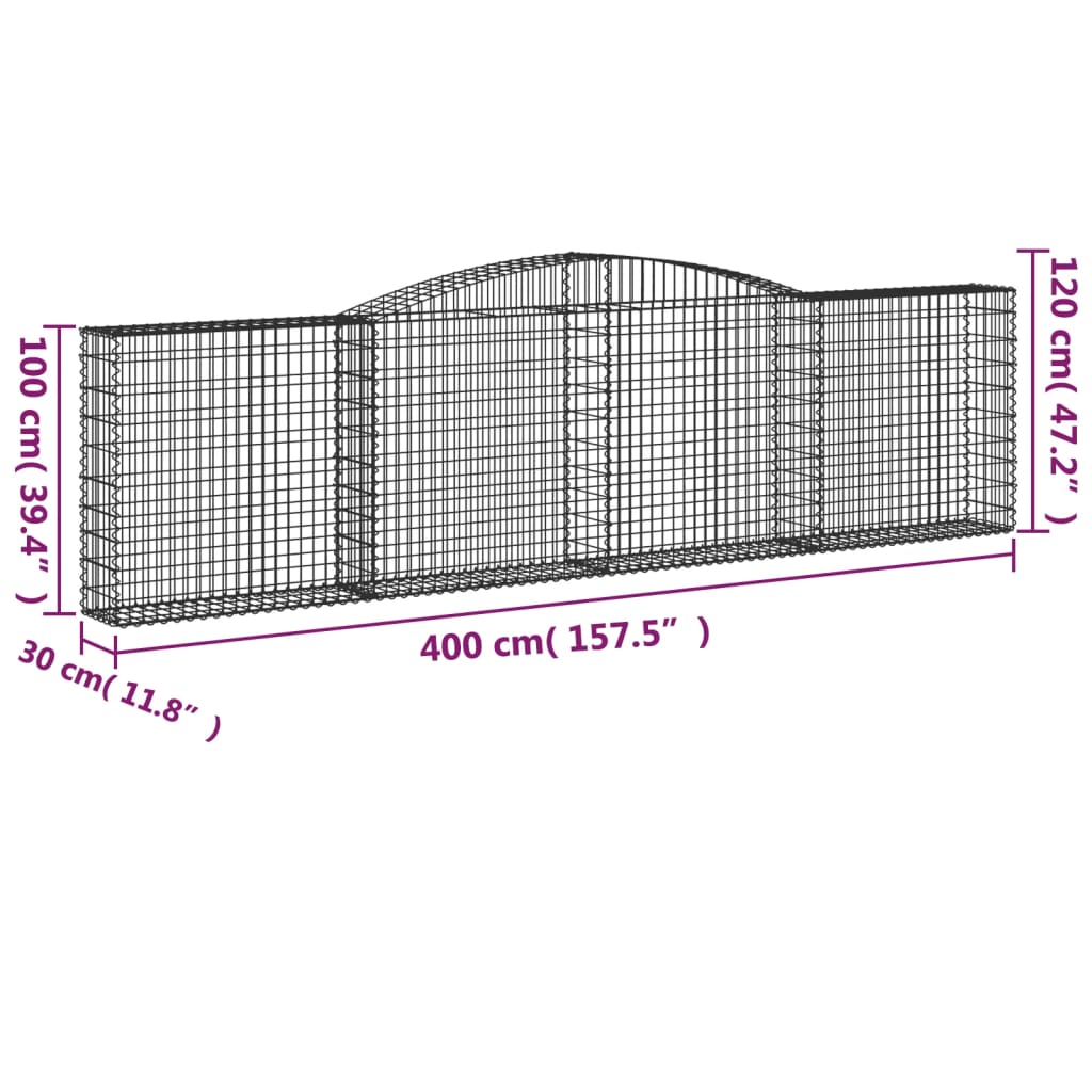 vidaXL Cestas de gaviones 2 uds forma de arco hierro 400x30x100/120 cm