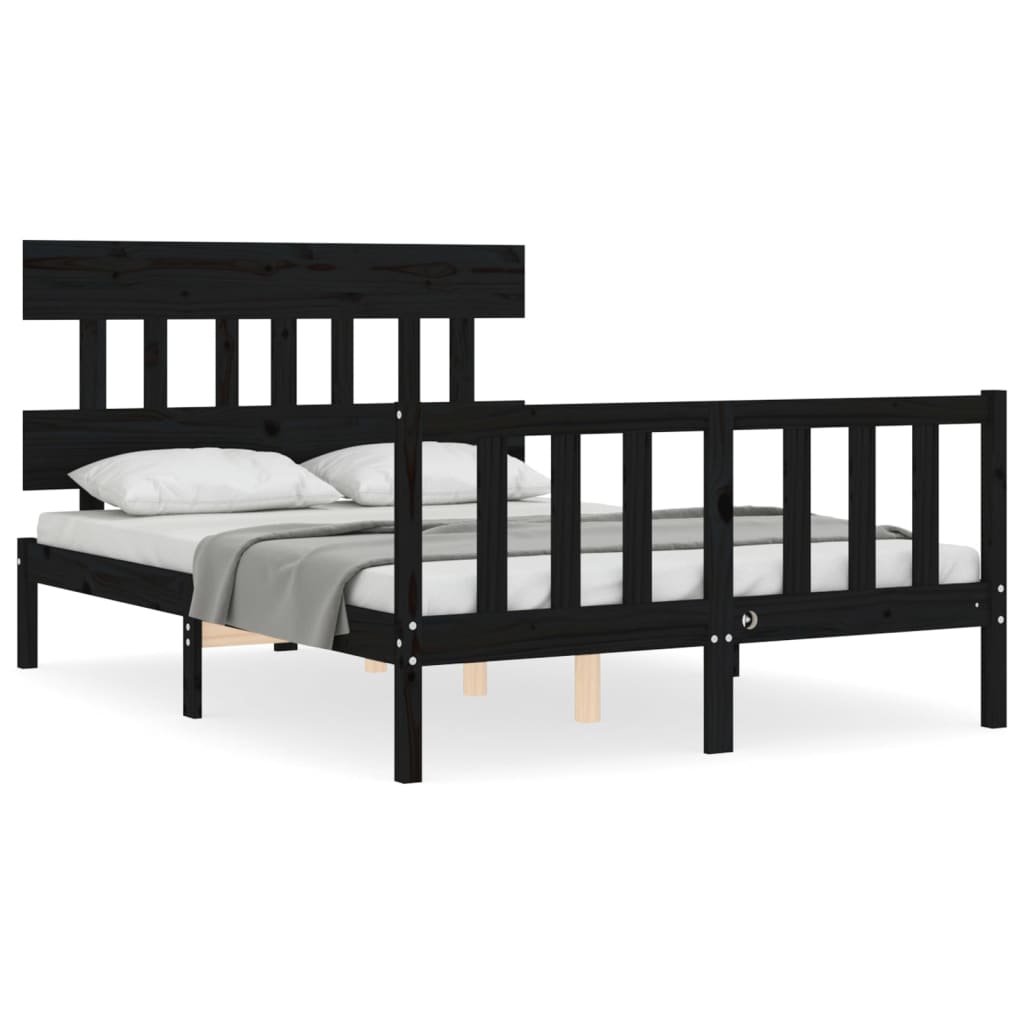 vidaXL Estructura cama de matrimonio con cabecero madera maciza negra