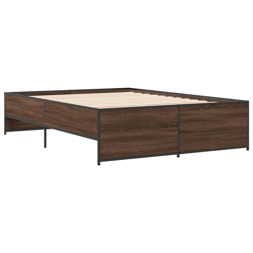 vidaXL Estructura cama madera ingeniería metal marrón roble 135x190 cm