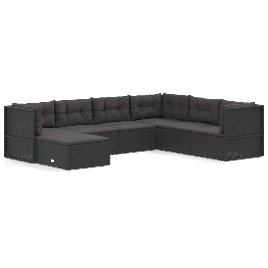 vidaXL Set de muebles de jardín y cojines 7 pzas ratán sintético negro