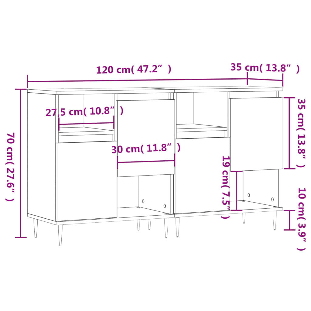 vidaXL Aparadores 2 piezas madera contrachapada gris Sonoma