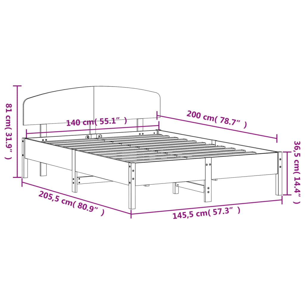 vidaXL Estructura de cama sin colchón madera de pino blanca 140x200 cm