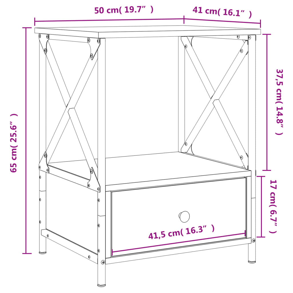 vidaXL Mesita de noche 2 uds madera ingeniería gris Sonoma 50x41x65 cm