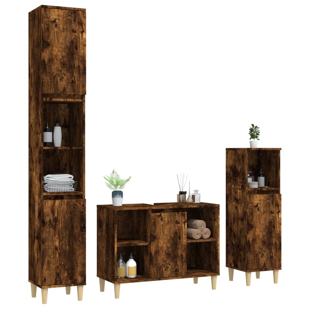 vidaXL Set de muebles baño 3 pzas madera contrachapada roble ahumado