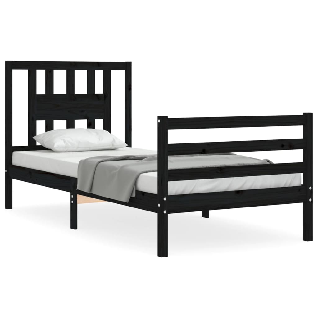 vidaXL Estructura de cama con cabecero madera maciza negro 100x200 cm