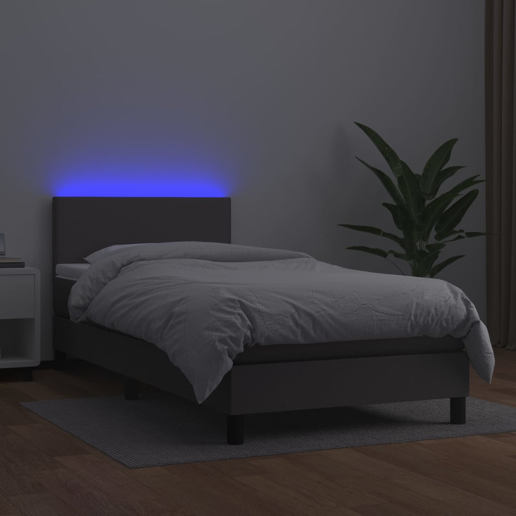 vidaXL Cama box spring y colchón LED cuero sintético gris 90x190 cm