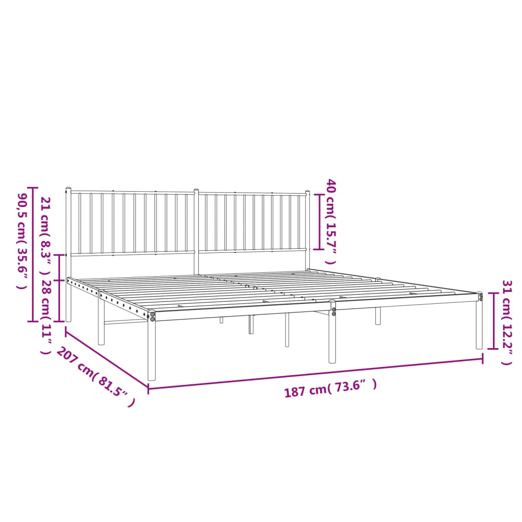 vidaXL Estructura de cama con cabecero metal negro 180x200 cm