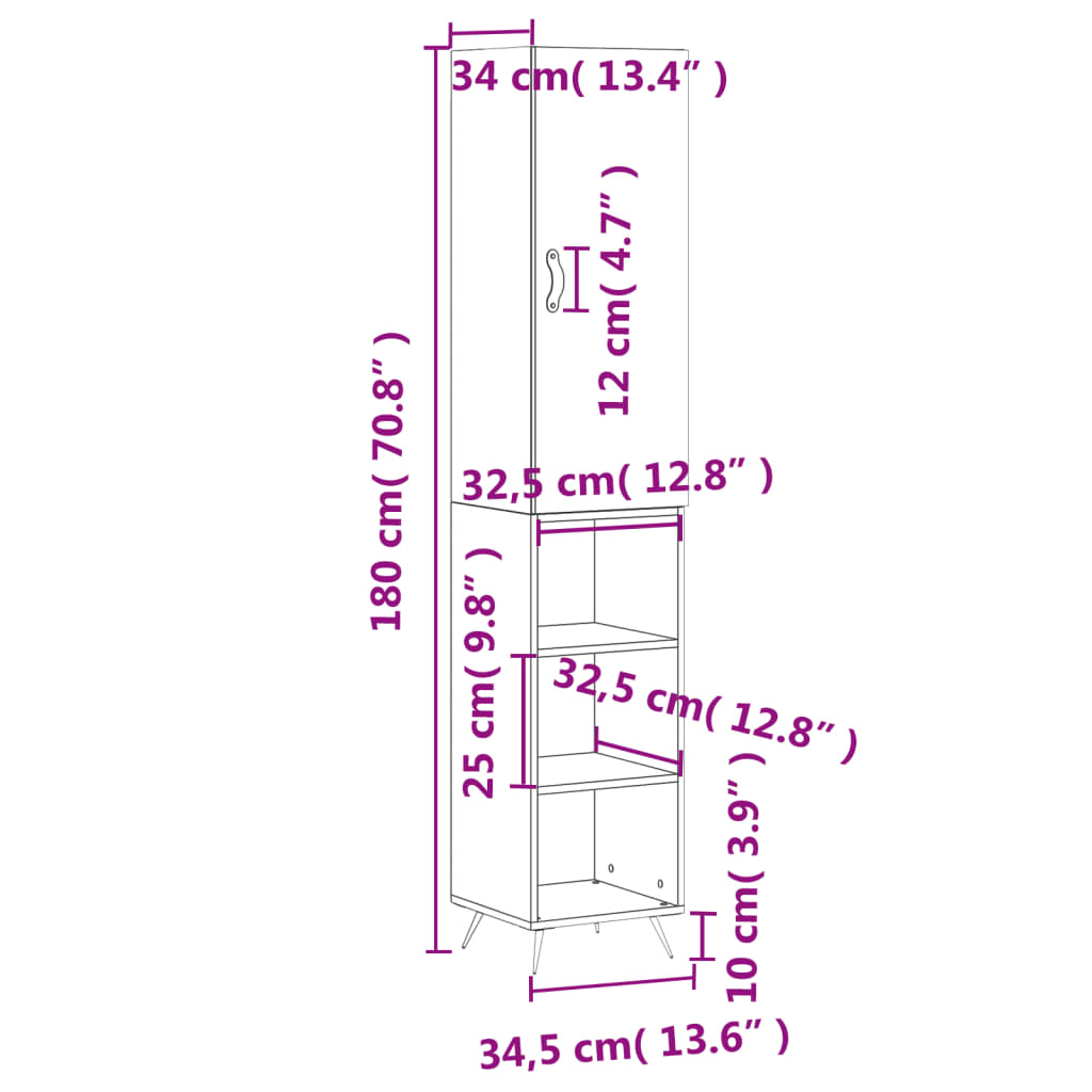 vidaXL Aparador de madera contrachapada roble Sonoma 34,5x34x180 cm