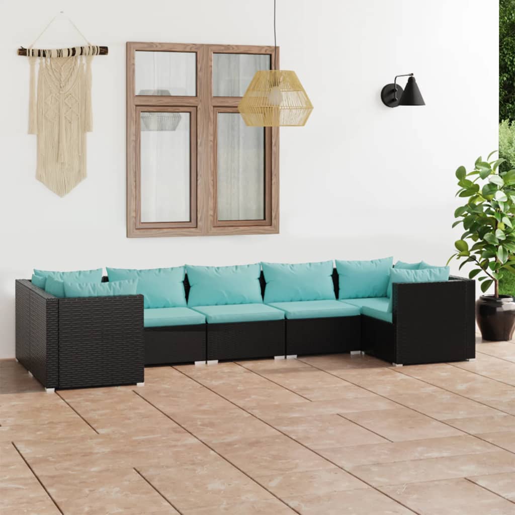 vidaXL Set de muebles de jardín 7 pzas y cojines ratán sintético negro