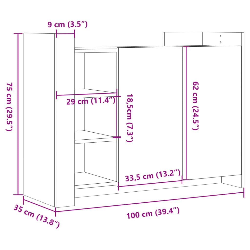 vidaXL Aparador de madera de ingeniería roble Sonoma 100x35x75 cm