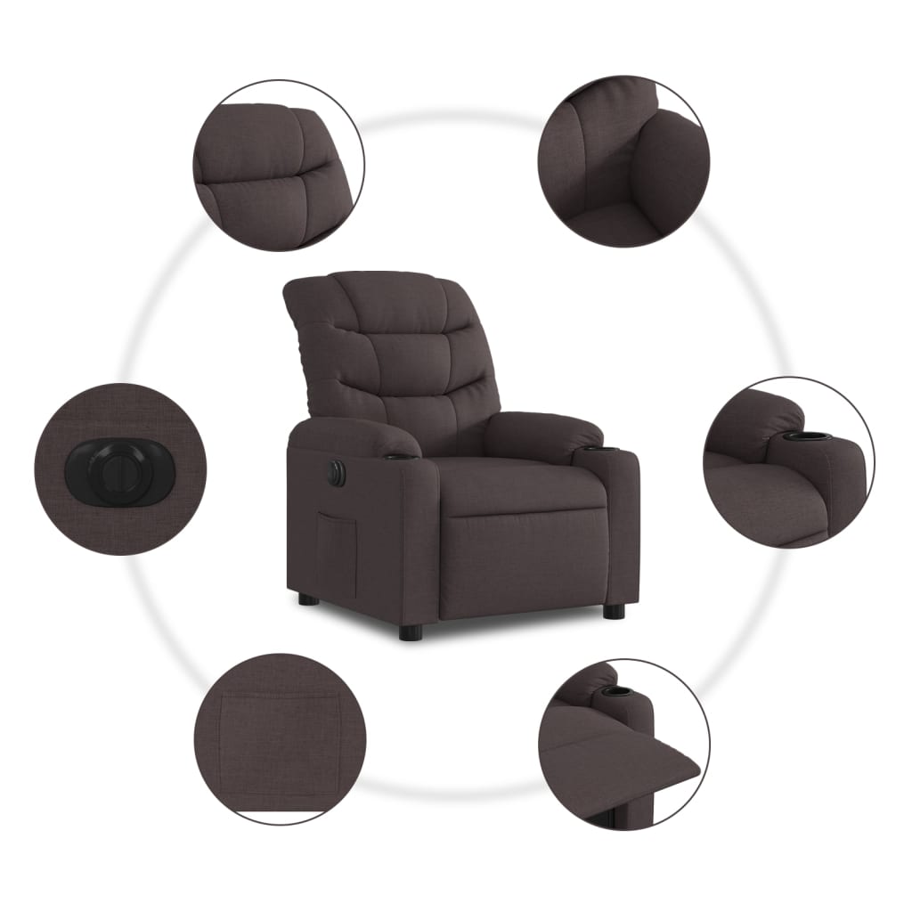 vidaXL Sillón reclinable eléctrico tela marrón oscuro