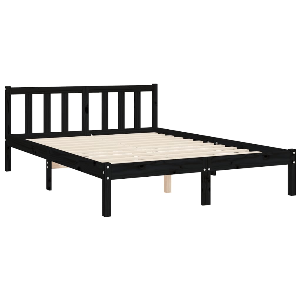 vidaXL Estructura de cama con cabecero madera maciza negro 140x200 cm