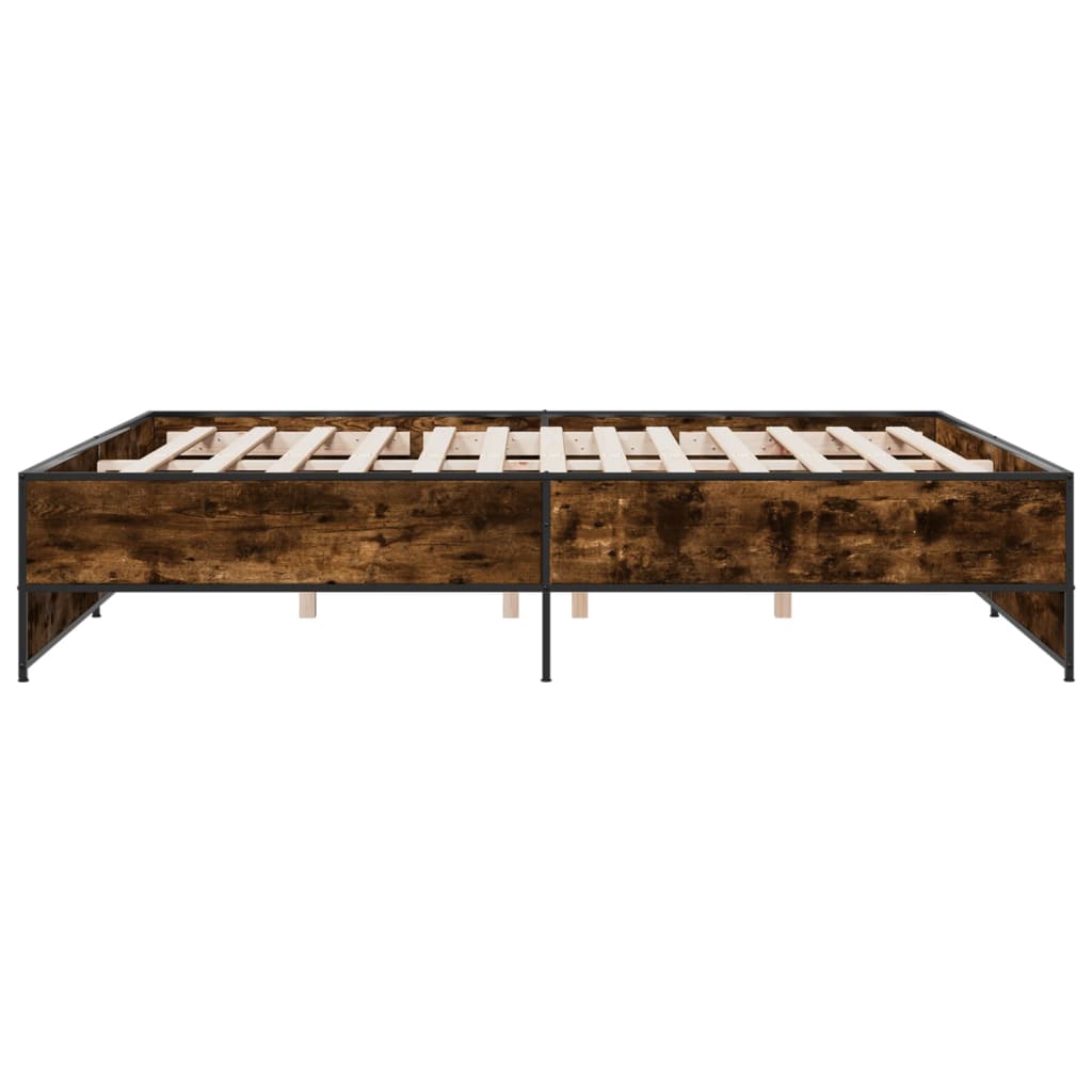 vidaXL Estructura cama madera ingeniería metal roble ahumado 200x200cm