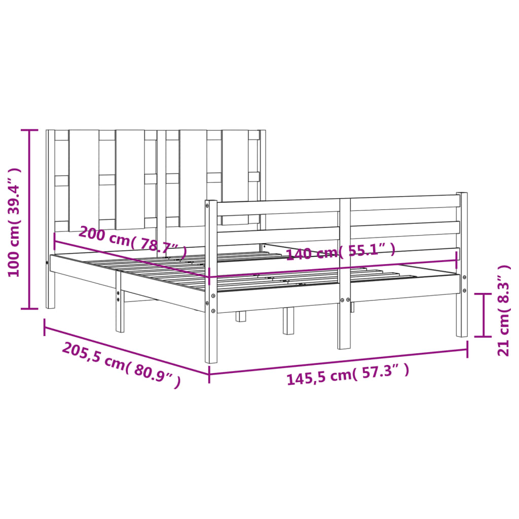 vidaXL Estructura de cama con cabecero madera maciza 140x200 cm