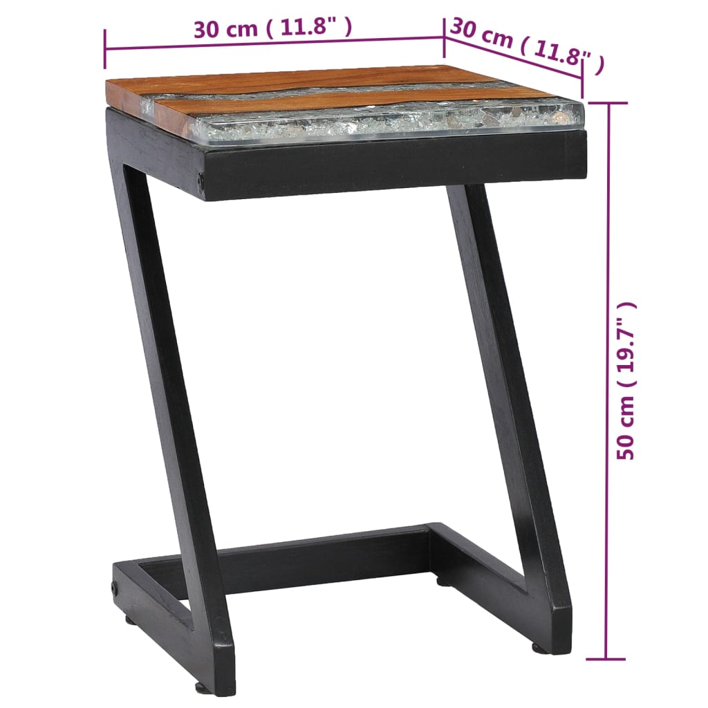 vidaXL Mesa de centro madera maciza de teca y poliresina 30x30x50 cm