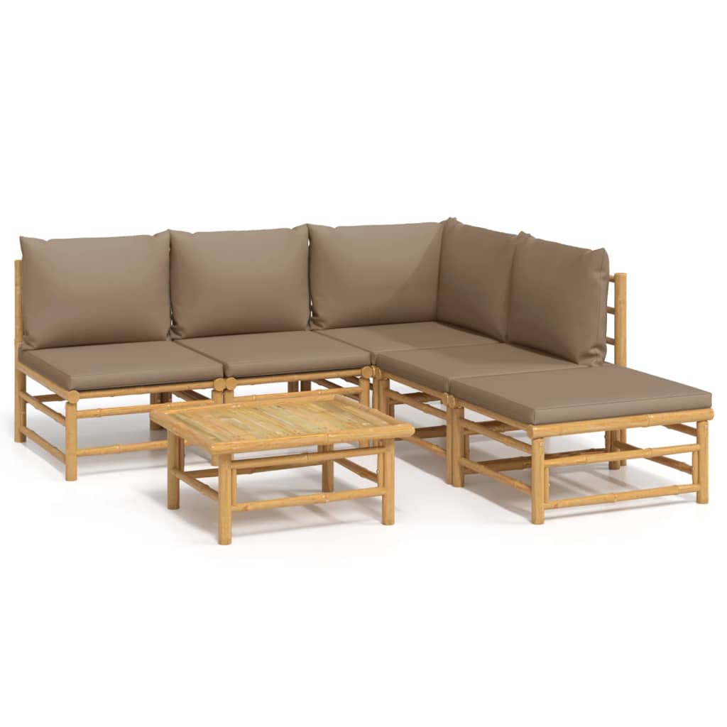 vidaXL Set de muebles de jardín 6 piezas bambú con cojines gris taupé