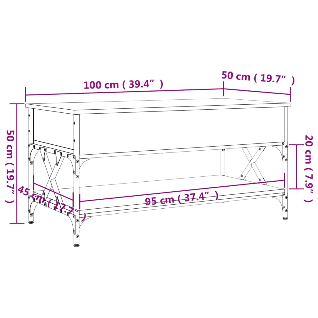 vidaXL Mesa de centro madera ingeniería metal marrón 100x50x50 cm