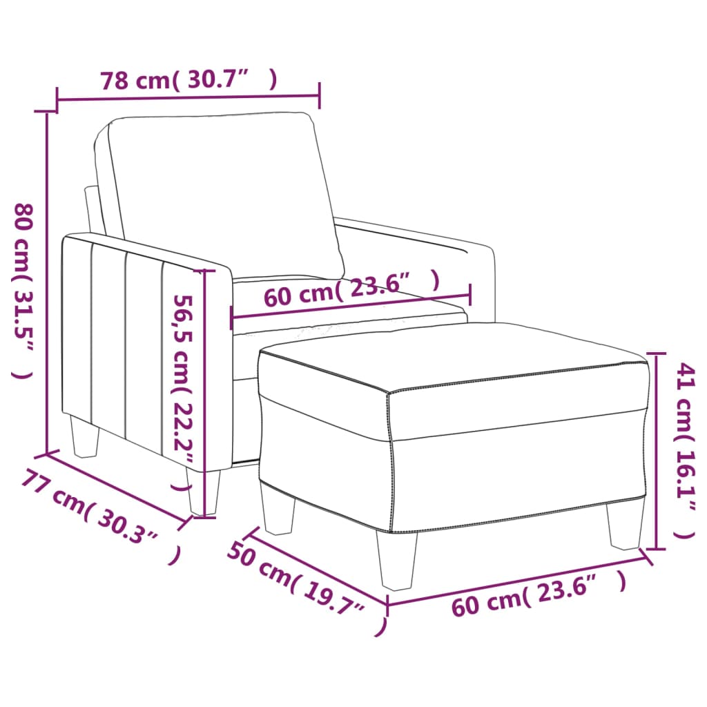 vidaXL Sillón con taburete cuero sintético color capuchino 60 cm