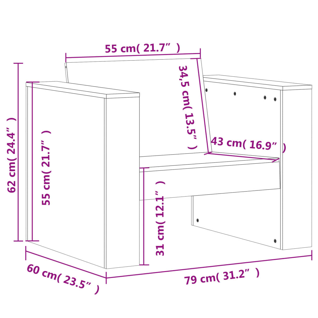 vidaXL Sofá de jardín madera maciza Douglas 79x60x62 cm