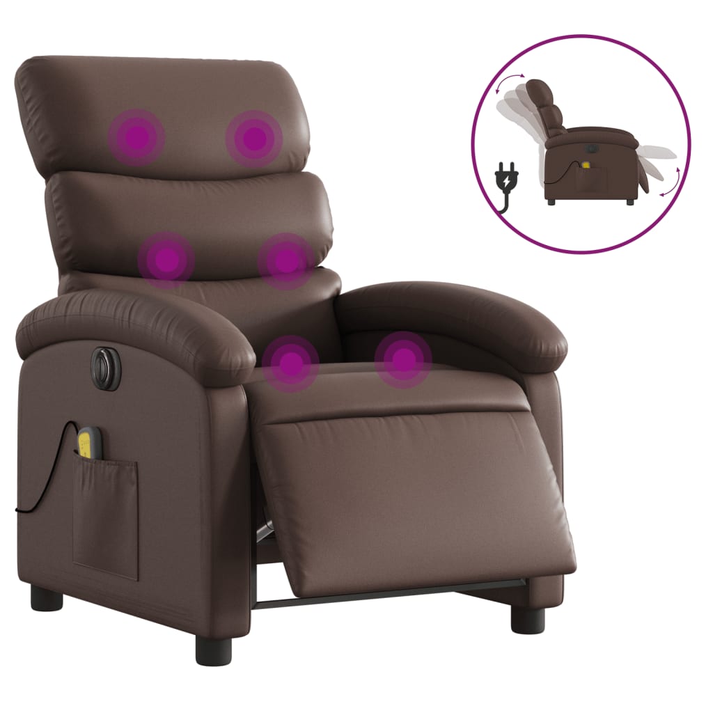 vidaXL Sillón de masaje reclinable eléctrico cuero sintético marrón