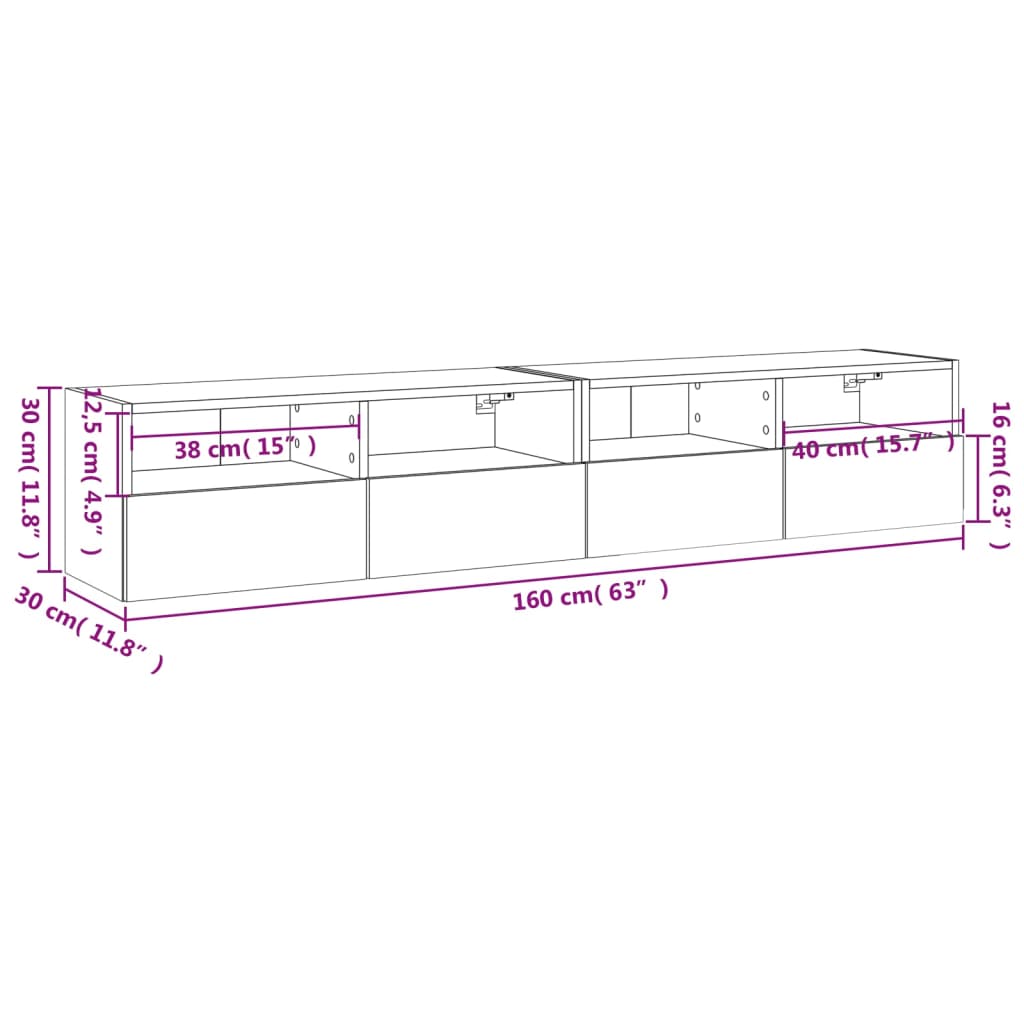 vidaXL Muebles de pared TV 2 uds madera ingeniería negro 80x30x30 cm