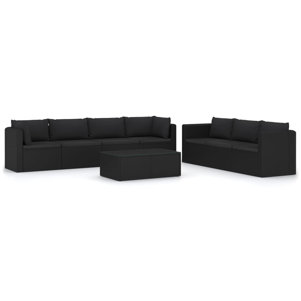 vidaXL Set muebles de jardín 8 piezas y cojines ratán sintético negro