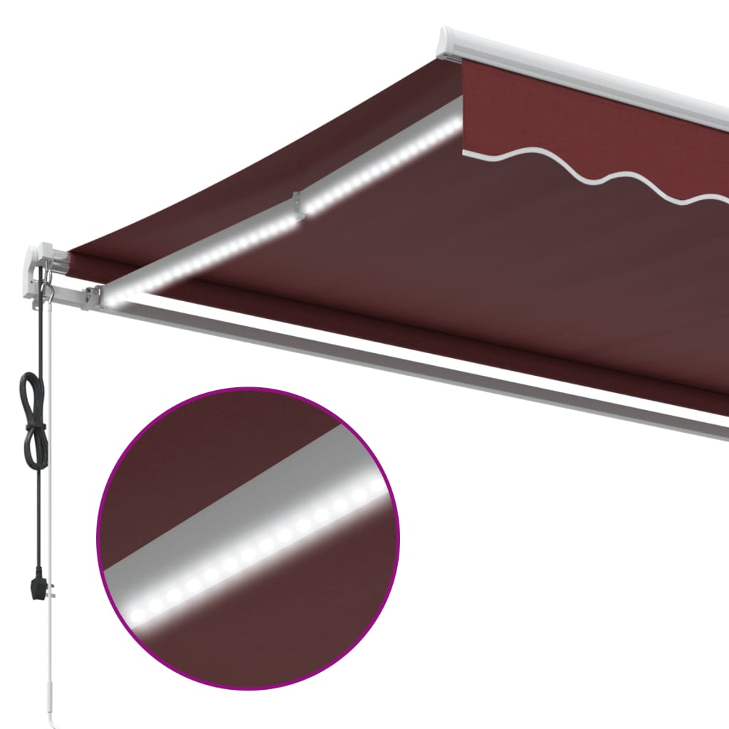 vidaXL Toldo retráctil automático con luces LED burdeos 350x250 cm