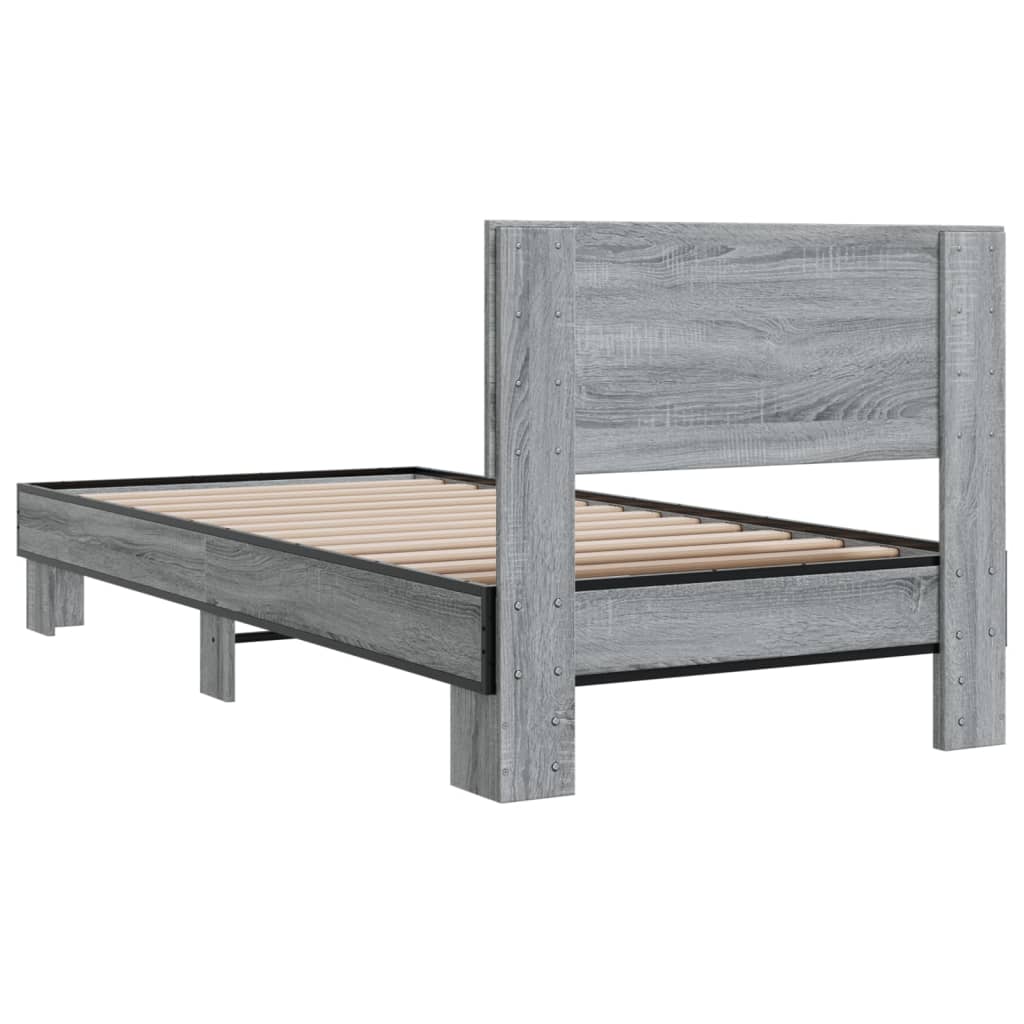 vidaXL Estructura cama madera ingeniería metal gris Sonoma 100x200 cm