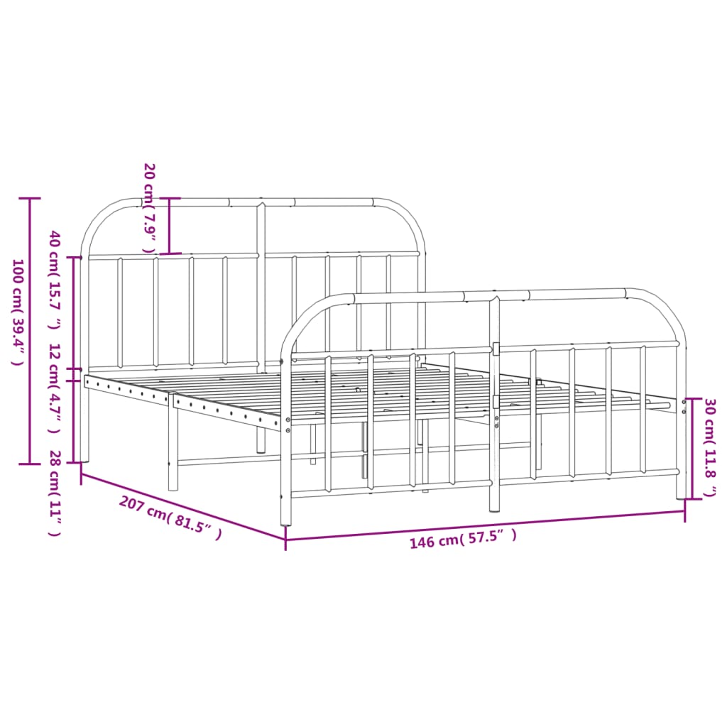 vidaXL Estructura de cama cabecero y estribo metal negro 140x200 cm