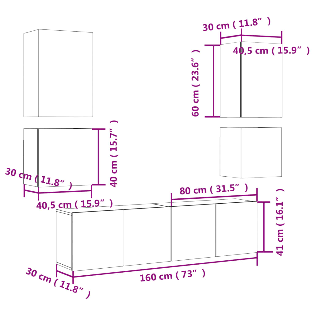 vidaXL Muebles de TV de pared 6 pzas madera de ingeniería marrón roble