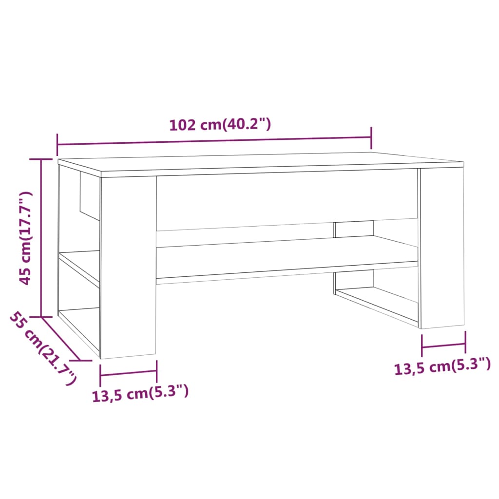 vidaXL Mesa de centro madera de ingeniería negro 102x55x45 cm