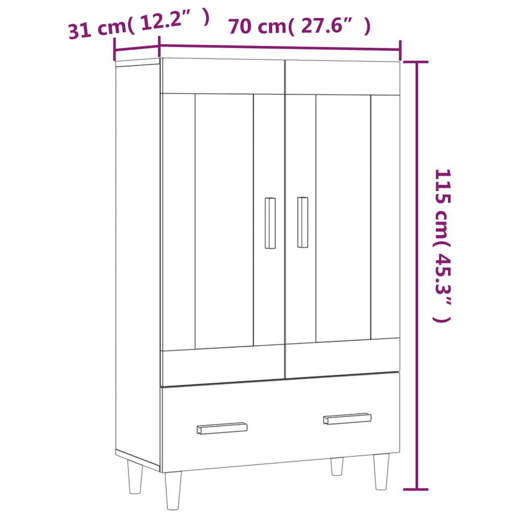 vidaXL Aparador alto de madera contrachapada marrón roble 70x31x115 cm