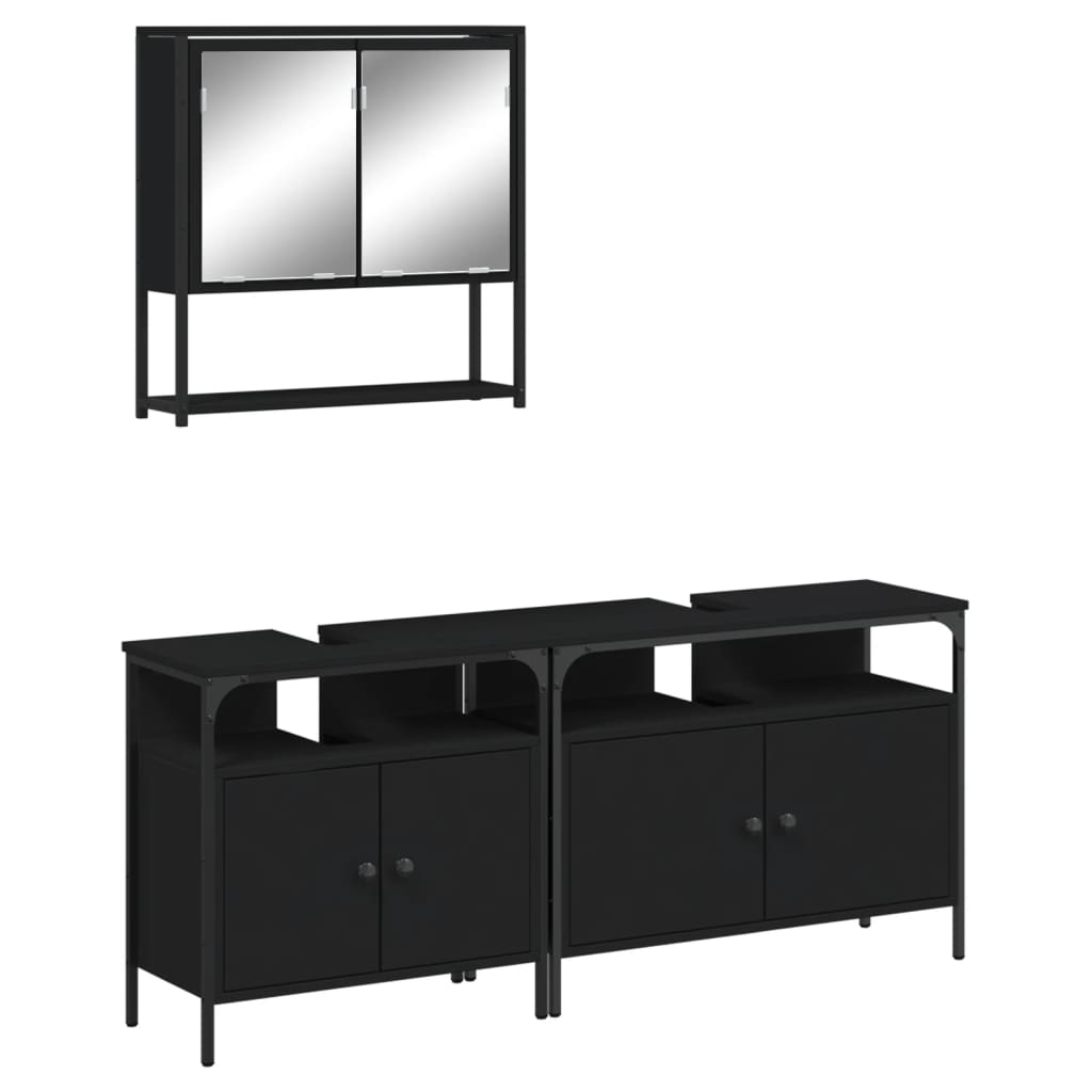 vidaXL Juego de muebles de baño 3 pzas madera contrachapada negro