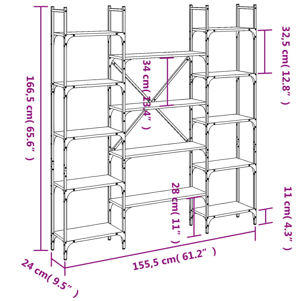 vidaXL Estantería de madera ingeniería gris Sonoma 155,5x24x166,5 cm