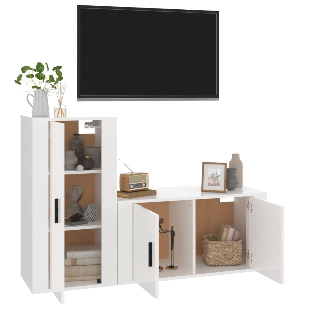 vidaXL Set de muebles de TV 2 pzas madera contrachapada blanco brillo