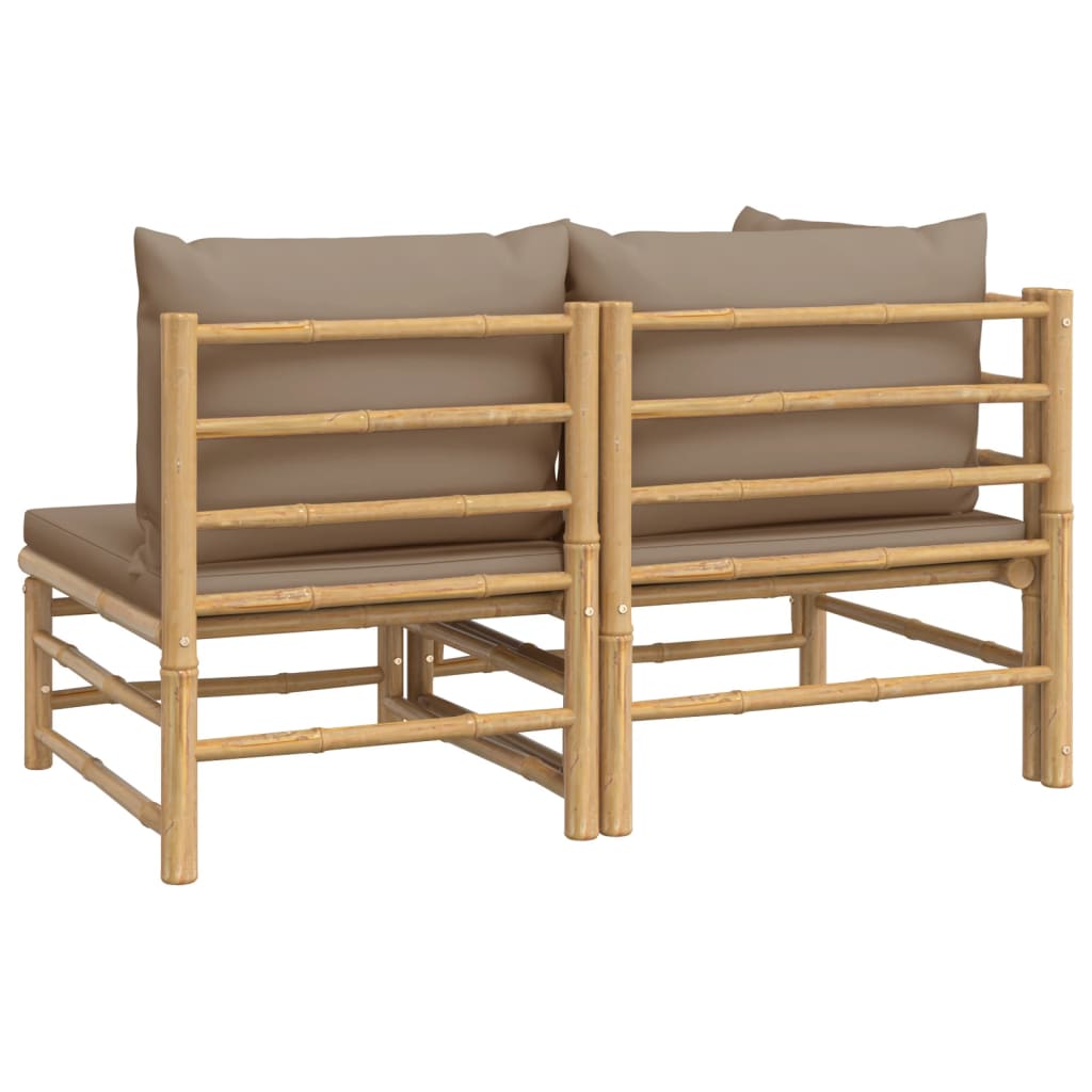 vidaXL Set de muebles de jardín 2 piezas bambú y cojines gris taupe