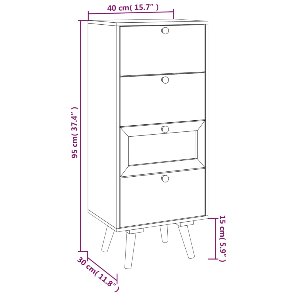 vidaXL Aparador alto con cajones madera contrachapada 40x30x95 cm