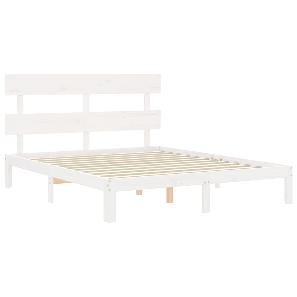 vidaXL Estructura de cama con cabecero madera maciza blanco 160x200 cm