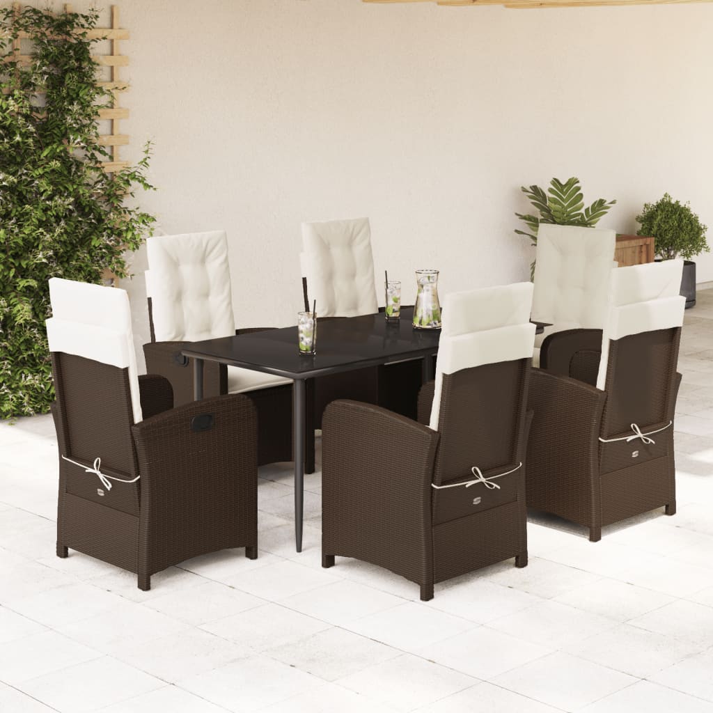 vidaXL Set comedor de jardín 7 pzas con cojines ratán sintético marrón