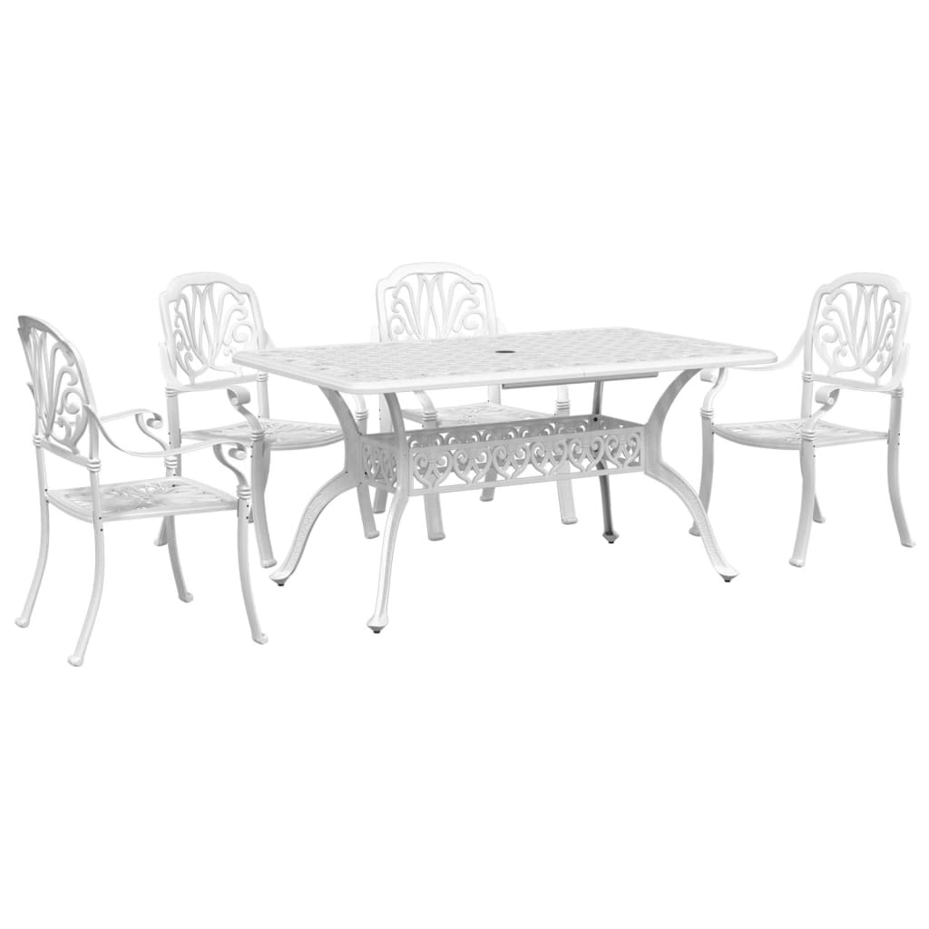 vidaXL Juego de comedor de jardín 5 piezas aluminio fundido blanco