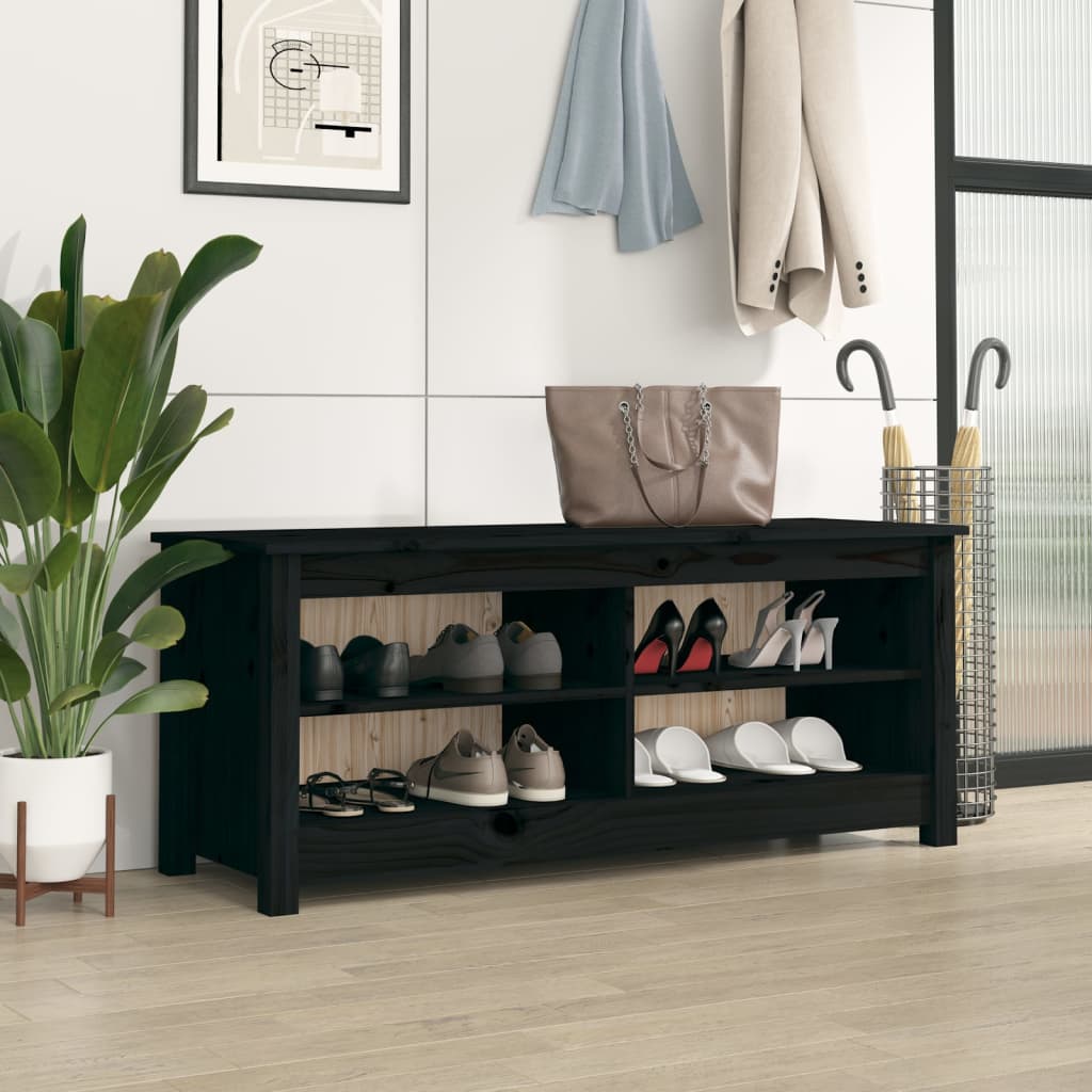 vidaXL Banco zapatero madera maciza de pino negro 110x38x45,5 cm