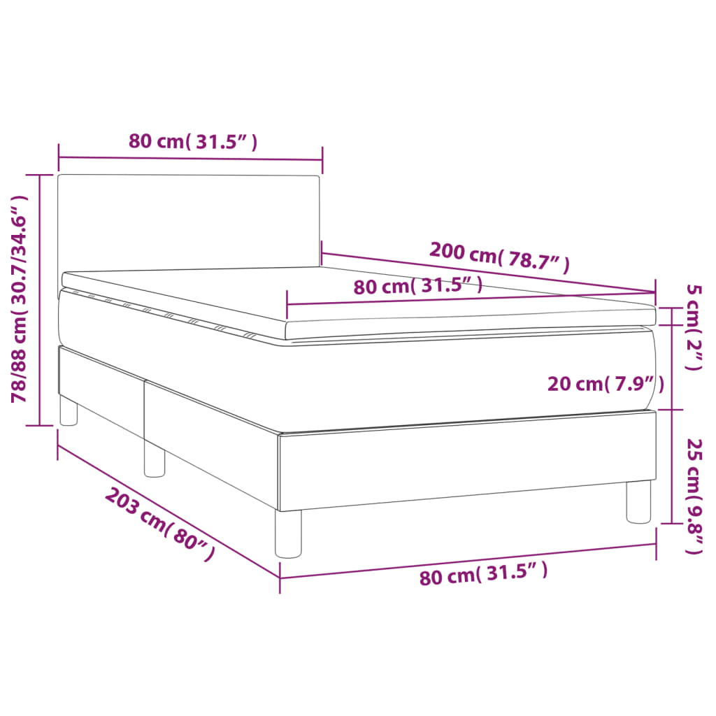 vidaXL Cama box spring colchón y LED terciopelo negro 80x200 cm