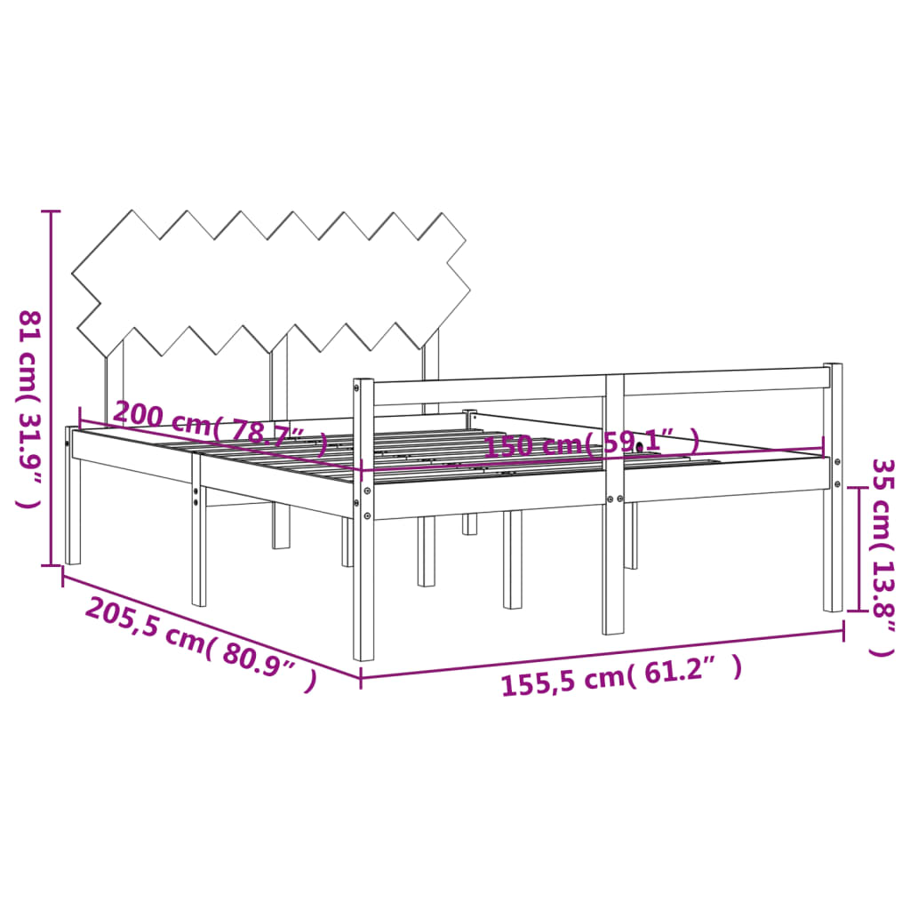 vidaXL Cama de matrimonio para personas mayores cabecero madera maciza