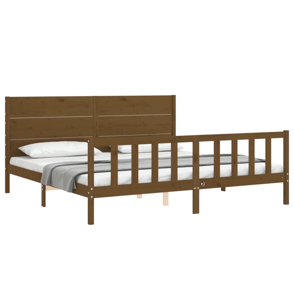 vidaXL Estructura cama y cabecero madera maciza marrón miel 200x200 cm